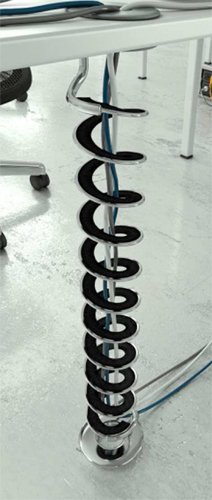 Vertebra passacavi a spirale o elicoidale per scrivania a 1 via, dettaglio dell'alloggiamento dei cavi all'interno della spirale