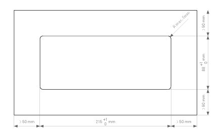 Evoline Backflip disegno tecnico quote per foro rettangolare sul piano