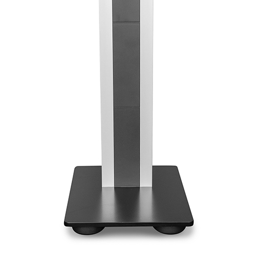 Torretta-portautenze-a-colonna-Evoline-Vertical-con-fusto-nero-e-inox-su-pedana-a-4-piedi