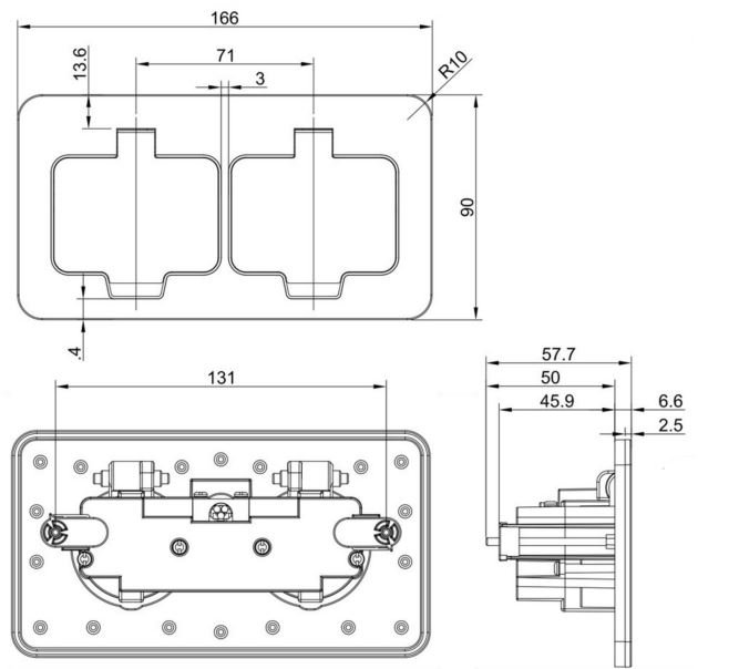 Presa da esterno a scomparsa impermeabile a 2 Schuko disegno tecnico